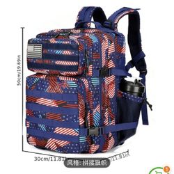  45L Tactical Backpack for Men and Women hiking camping（Patchwork Flag)