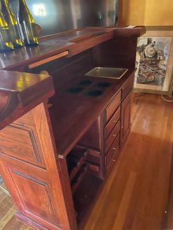 Solid wood bar with bar stools