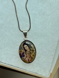 ATI 925 Mexico Signed Vintage Sterling Silver Mother Mary Pendant and Chain