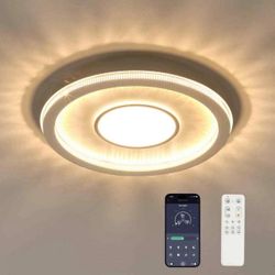 TOZING 16 in. Modern White Dimmable Integrated LED Flush Mount Ceiling+Remote