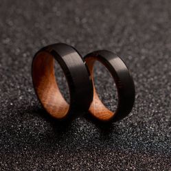 Black Whiskey Barrel W/ Wood Inlay Men’s Wedding Band