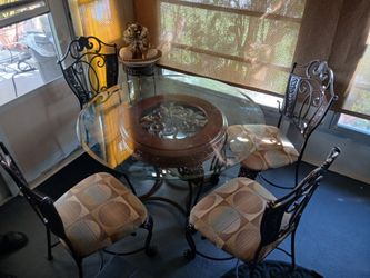 Set Dining Table Round  Whit For Chairs