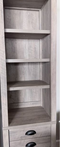 Gray Wood Bookcase with faux bottom drawers