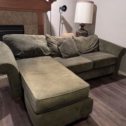 *Price Reduced!!* Forest Green Velvet Couch With Free Vintage Style Lamp!