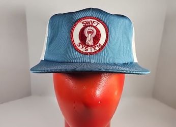 VINTAGE SWIFT SYSTEM HAT CAP TRUCKER MEN'S ADJUSTABLE BLUE WHITE