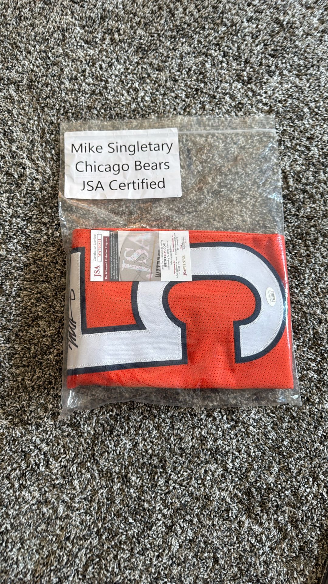 Seal That Never Been Open Mike Singletary Autographed JSA Jersey