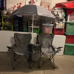 2-Person Canvas Chair Set W/Shade Umbrella & Carrying Case