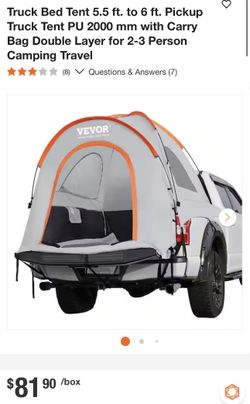 Truck Bed Tent 5.5 ft. to 6 ft. Pickup Truck Tent PU 2000 mm with Carry Bag Double Layer for 2-3 Person Camping Travel