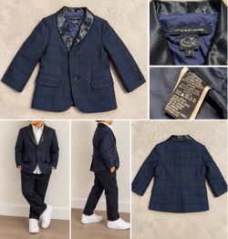 Little Marc Jacobs Navy Plaid Blazer with Black Satin Lapel