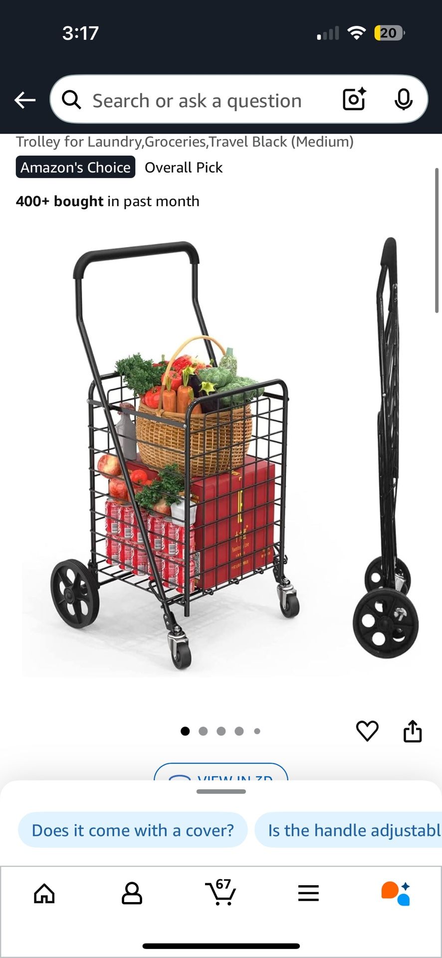 Grocery Shopping Cart with 360° Rolling Swivel Wheels Utility Cart Easily Collapsible Cart 66lb Extended Foam Cover, Trolley for Laundry,Groceries,Tra