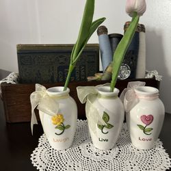  "Love, Live, Laugh" vases,