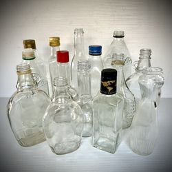 Lot of 14 Clean Clear Assorted Glass Bottles Crafts Flowers DIY 