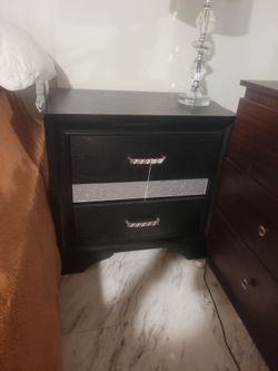 Black 2-Drawer Nightstand with Silver Accents