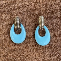 Vintage 80s Blue Knocker Clip On Earrings