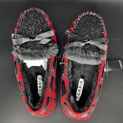 Torrid Women’s Buffalo Plaid Faux Fur Glitter Slippers Sz 7 WW