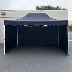(New in Box) $190 Heavy-Duty 10x15 ft with (3 Sidewalls) EZ Popup Canopy Outdoor Gazebo, Carry Bag (Black, White)