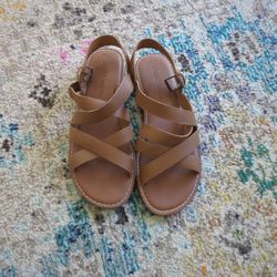 Toms ‎ Brown Leather Flat Sandals 7.5 