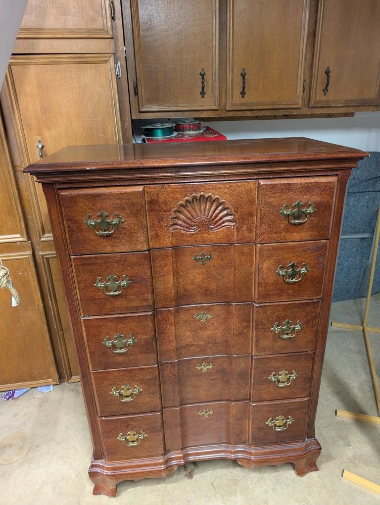 PAIR of Solid Wood Highboy Dressers Vintage Block Front Style