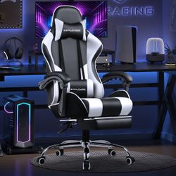 New GTPLAYER Massage Gaming Chair, Computer Chair with Footrest and Lumbar Support, Height Adjustable Game Chair with 360°-Swivel Seat and Headrest an
