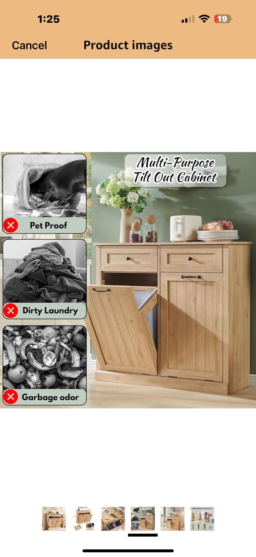 Double Tilt Out Laundry Hamper Cabinet, 20 Gallon Farmhouse Trash Can Cabinet with Drawer, Hidden Wood Garbage Can Bin Cabinets with Laundry Storage B