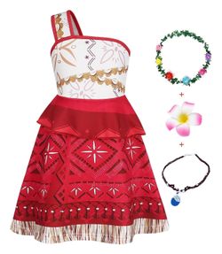 Kids 7-8  Moana Costume Dress with Wreath, Flower Clip, Necklace