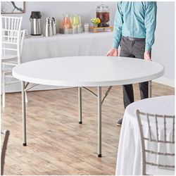60” Round White Plastic Folding Table 