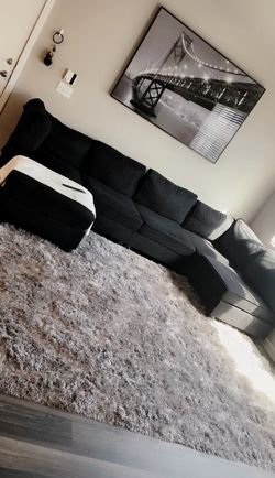 Changing Table , Two Chairs , Furr Rug , Table & Curtains.