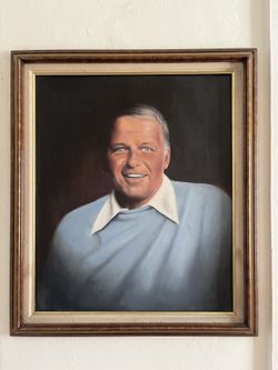 Vintage Frank Sinatra Original Hand-Painted Portrait - Custom Framed (Mid-Century / Rat Pack Decor)