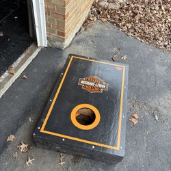 Harley-Davidson Custom Wood Cornhole Board – Black & Orange (Board Only, No Bags)
