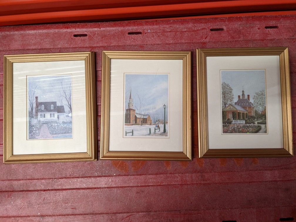 3 Vintage Nicely Framed And Matted Williamsburg, VA Believe Prints With Historical Description On Back!