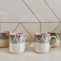 Vintage Japanese Southwest Stoneware Coffee Mug Set Of 4 — Sango Stoneware Zuni Collection