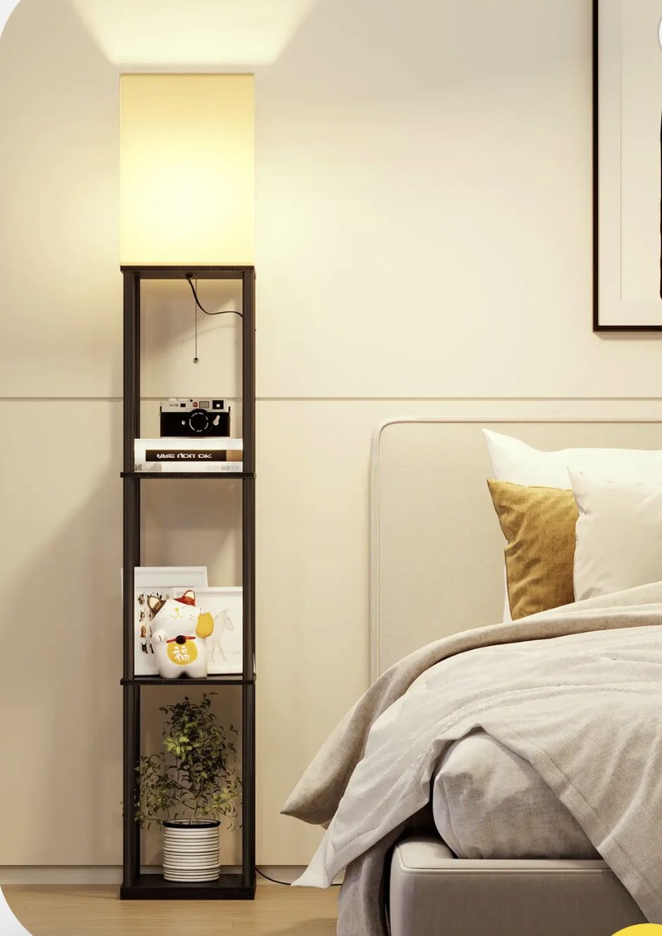 SUNMORY Floor Lamp with Shelves, Rustic Brown