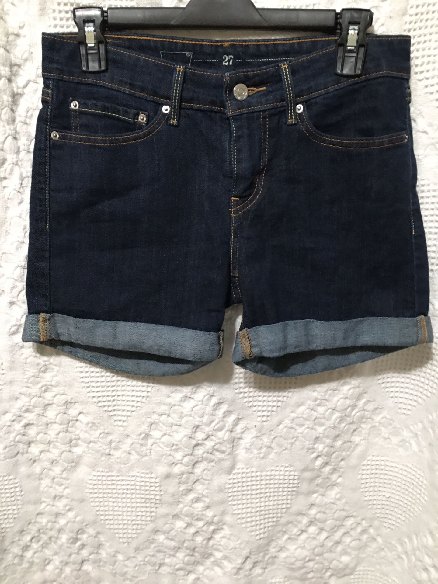 Levi's Blue Denim Jean Mid Length Shorts Cuffed Levi