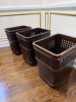 Elegant Dark Brown Wooden Wastebaskets ā Set of 3