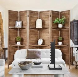 Room Divider with Shelves,6 Panel Brown Privacy Screen Partition Room Dividers and Folding Privacy Screens,Temporary Wall Divider,Room Divider Panel S
