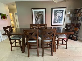 Dark Wood Counter Height Dining Table with chairs