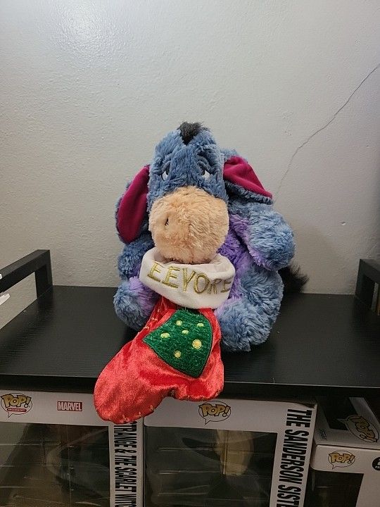 Vintage Disney Christmas Eeyore Plush Stuffed Animal Stocking Scarf 2001