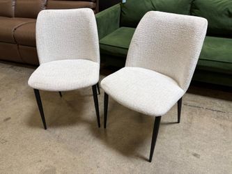 NEW! PK SPACES Modern Ivory Chenille Dining Chair with Black Metal Tapered Legs (Set of 2)