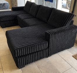 $10 Down! Corduroy Black Sofa Sectional U Shape Couch