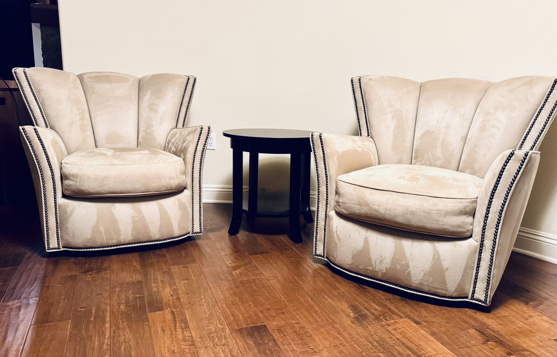 2 - Beige suede swivel chairs Or Best Offer