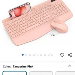 Wireless Keyboard and Mouse Combo - Full-Sized
Ergonomic Keyboard with Wrist Rest, Phone Holder, Sleep
Mode, Silent 2.4GHz Cordless Keyboard Mouse Com