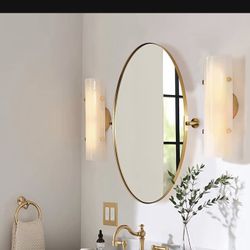 Gold Oval Bathroom Mirror, Brushed Gold Pivot Oval Bathroom Mirror, Brass Oval Vanity Mirror for Wall, Wall Mounted Brushed Gold Pivot Mirror