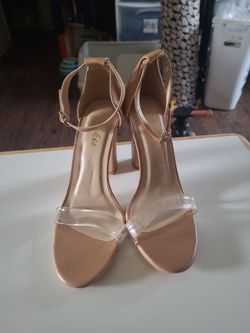 Nude Block Heel Sandals with Clear Strap