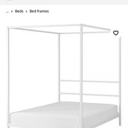 Queen Size Bed Frame Metal Canopy Platform with Built-in Headboard