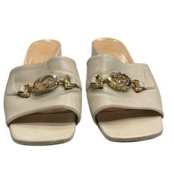 Gucci Cream Leather Zumi Interlocking G Horsebit Slides Size 39.5/US:9