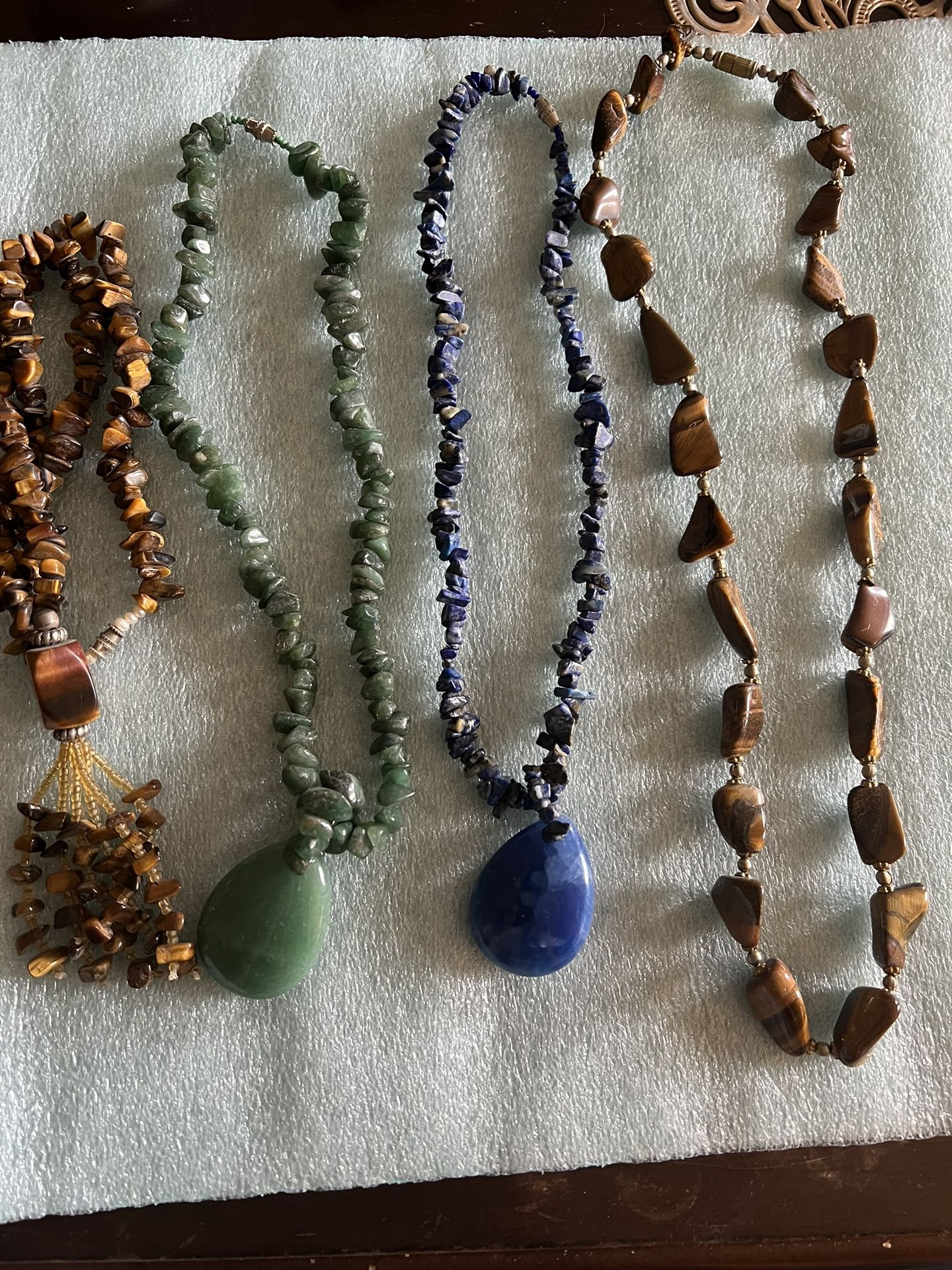 4 Natural Stones Lapse Jade Jasper Agate Tiger eyes Necklaces 
