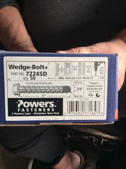 Wedge bolts power fasteners brad 50 pc 3/8” 3”long 6 available 15.00 each