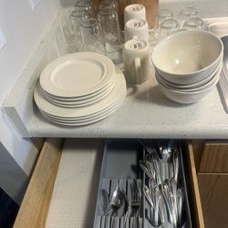 Great Dish Set, Silverware And Glassware  