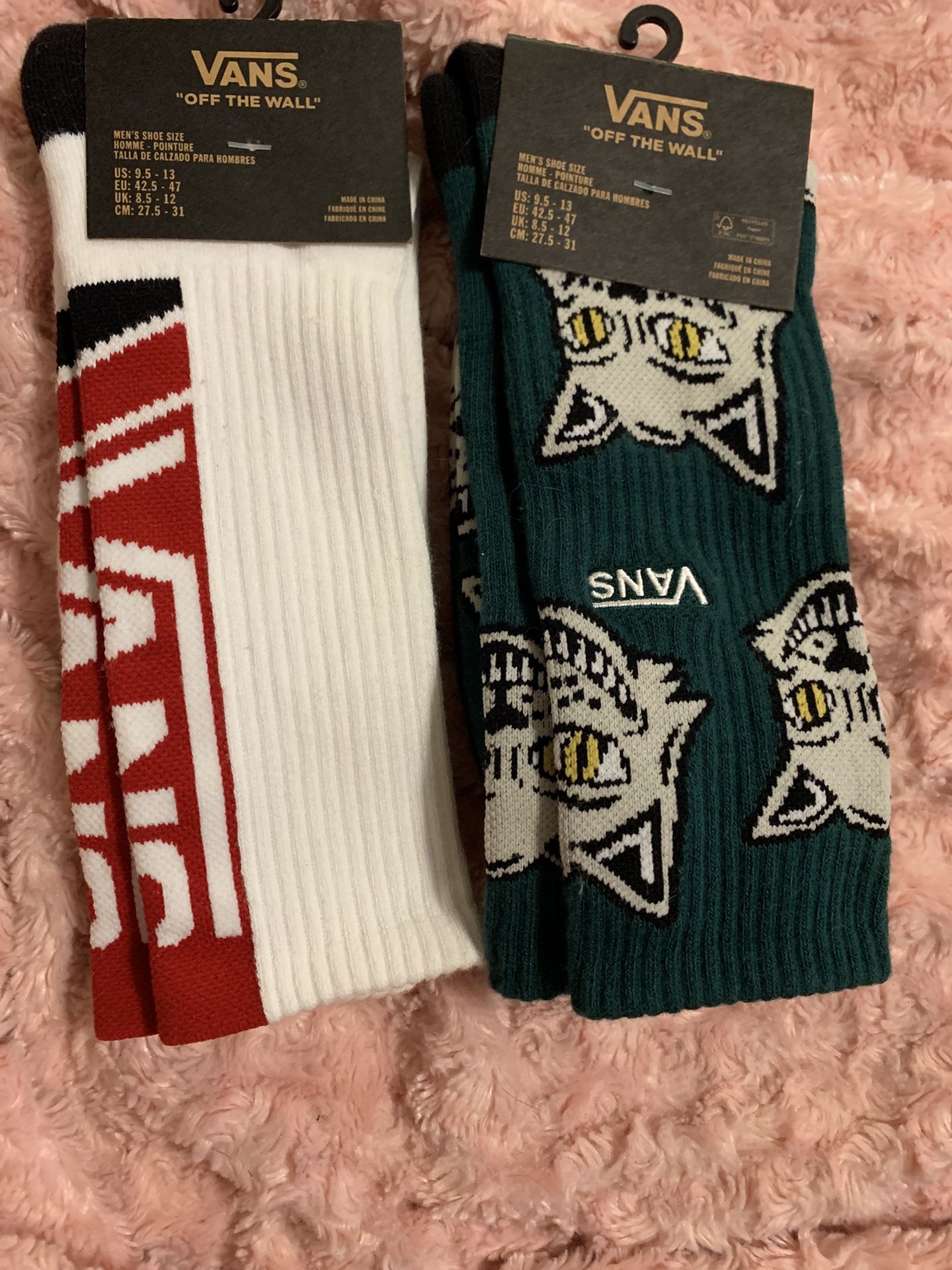 Two Pairs Vans Crew Socks 9.5-13 Nwt