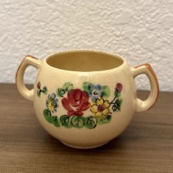 Vintage Two Handle Sugar Bowl with Floral Design – Elegant Bud Vase for Cottagecore, Traditional, or Eclectic Home Decor, Trinket